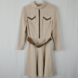 Vintage 1970s Tan and Brown Belted Dress